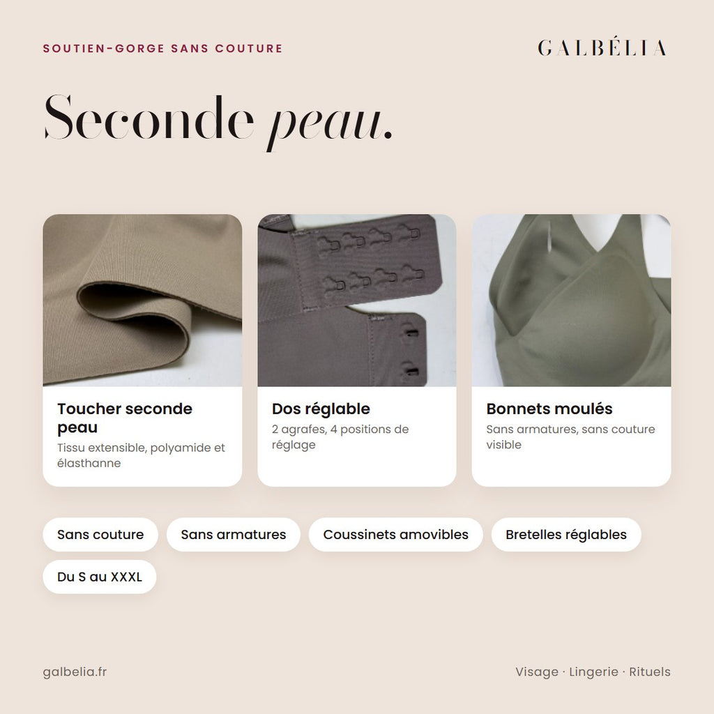 Soutien-gorge Seconde Peau : tissu, dos réglable et bonnets moulés