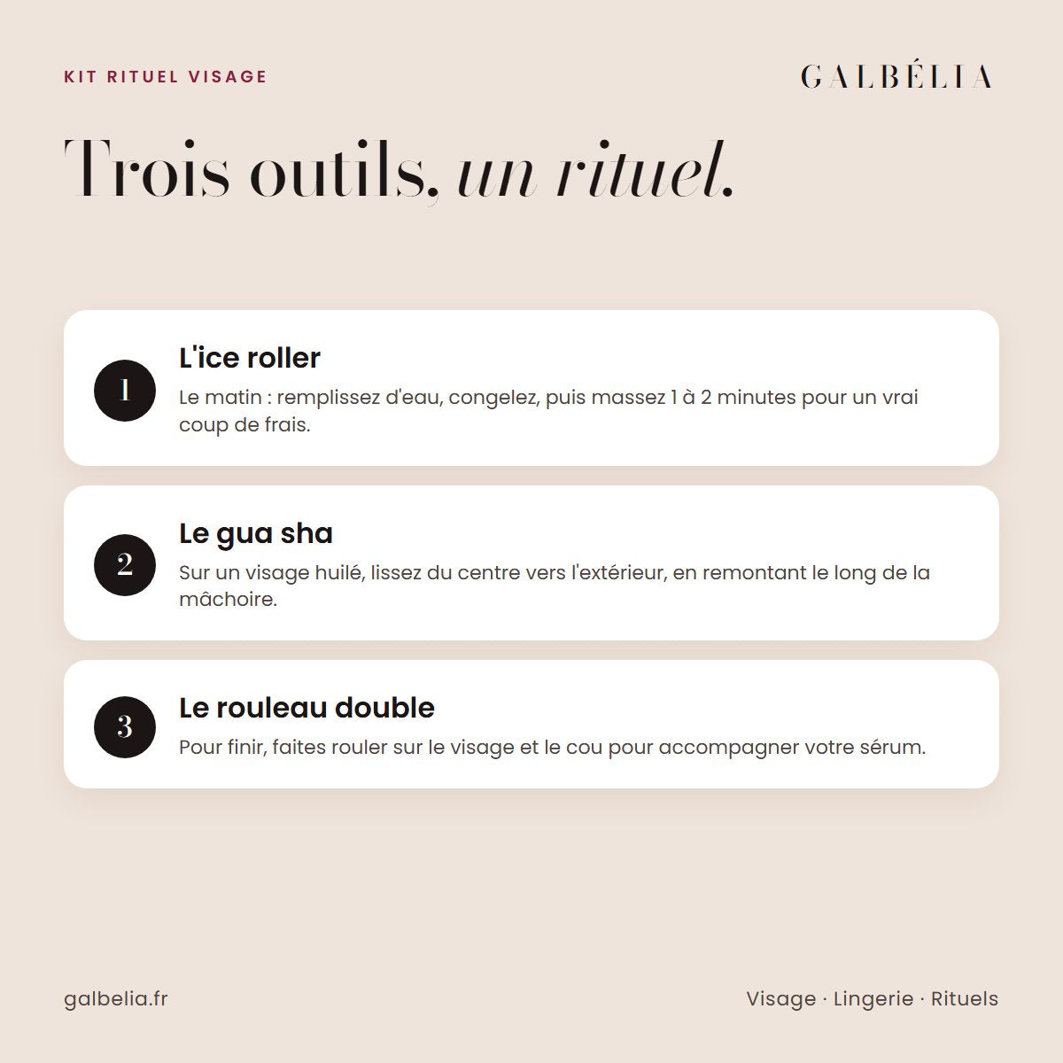 Le rituel en trois étapes : ice roller, gua sha, rouleau