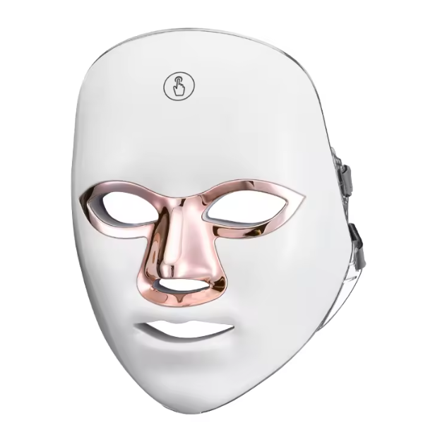 Masque LED Visage blanc, contour des yeux doré rose, bouton tactile sur le front